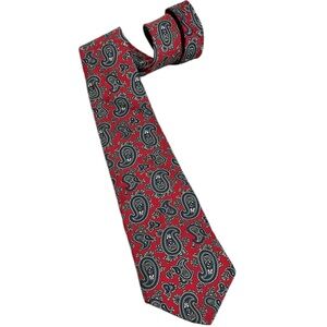 VINTAGE BERT PULITZER SILK PAISLEY TIE RED BLUE GRAY WHITE MADE IN USA